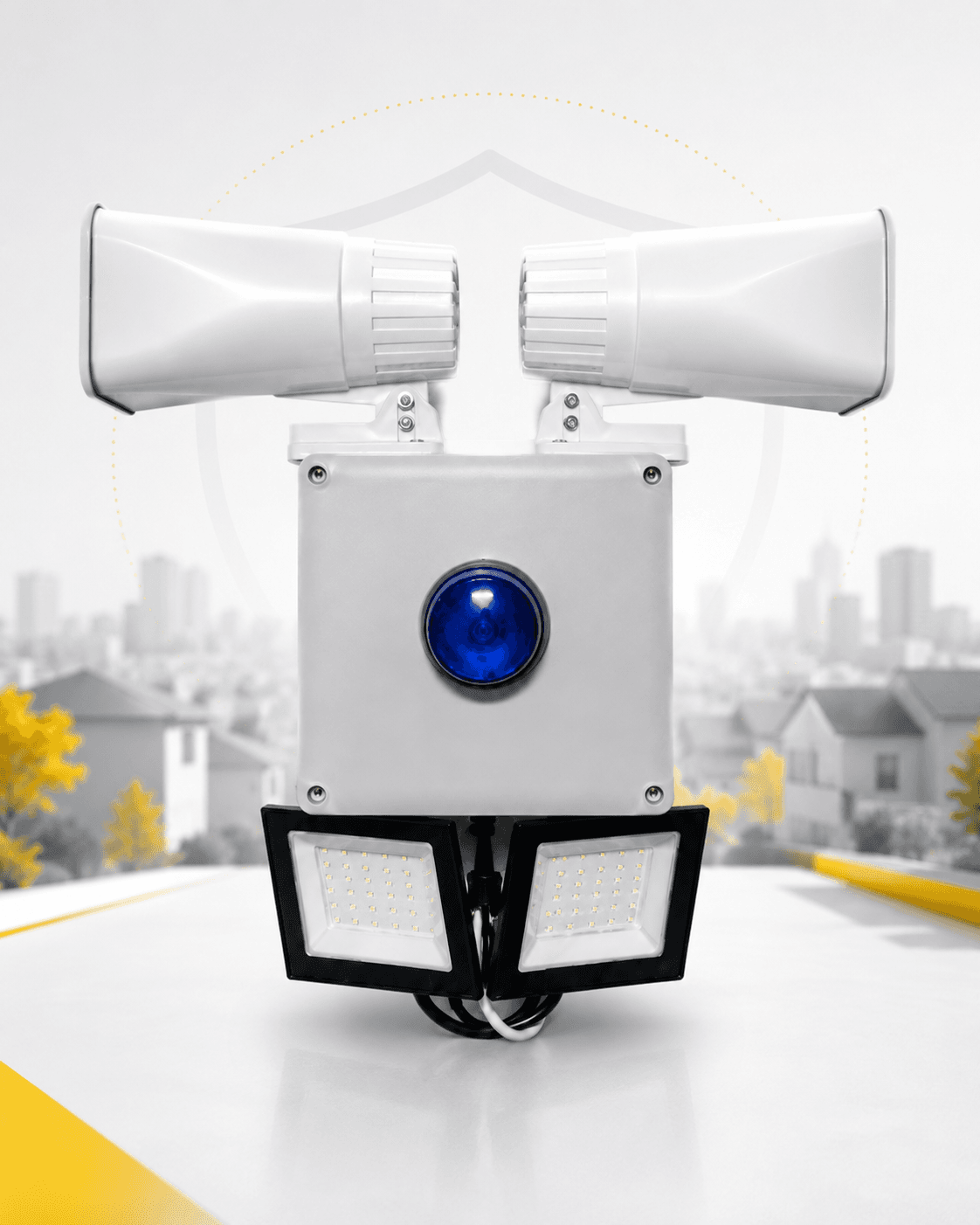 Alarma vecinal con doble sirena, baliza azul y reflectores LED